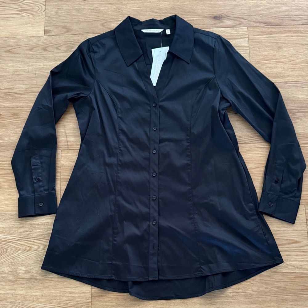 Soft Surroundings Womens Black Long Sleeve Collar Button Down Blouse Small New